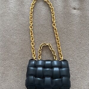 Bottega Veneta Black Padded Cassette Bag with Gold Chain